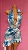 Deep-V Floral Ruffle Mini