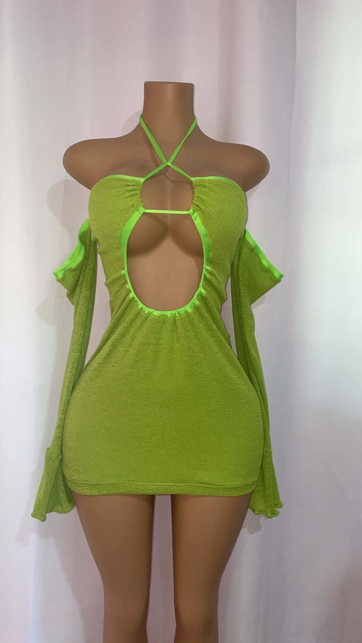 Neon Cutout Long-Sleeve Mini Dress