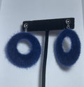 Cobalt Blue Fuzzy Flocked Hoop Drop Earrings