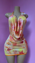 Draped Cowl-Neck Hibiscus Mini