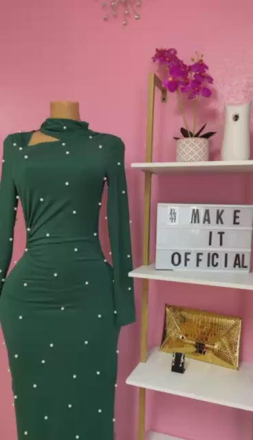 The Pearl-Encrusted Emerald Cutout Dress